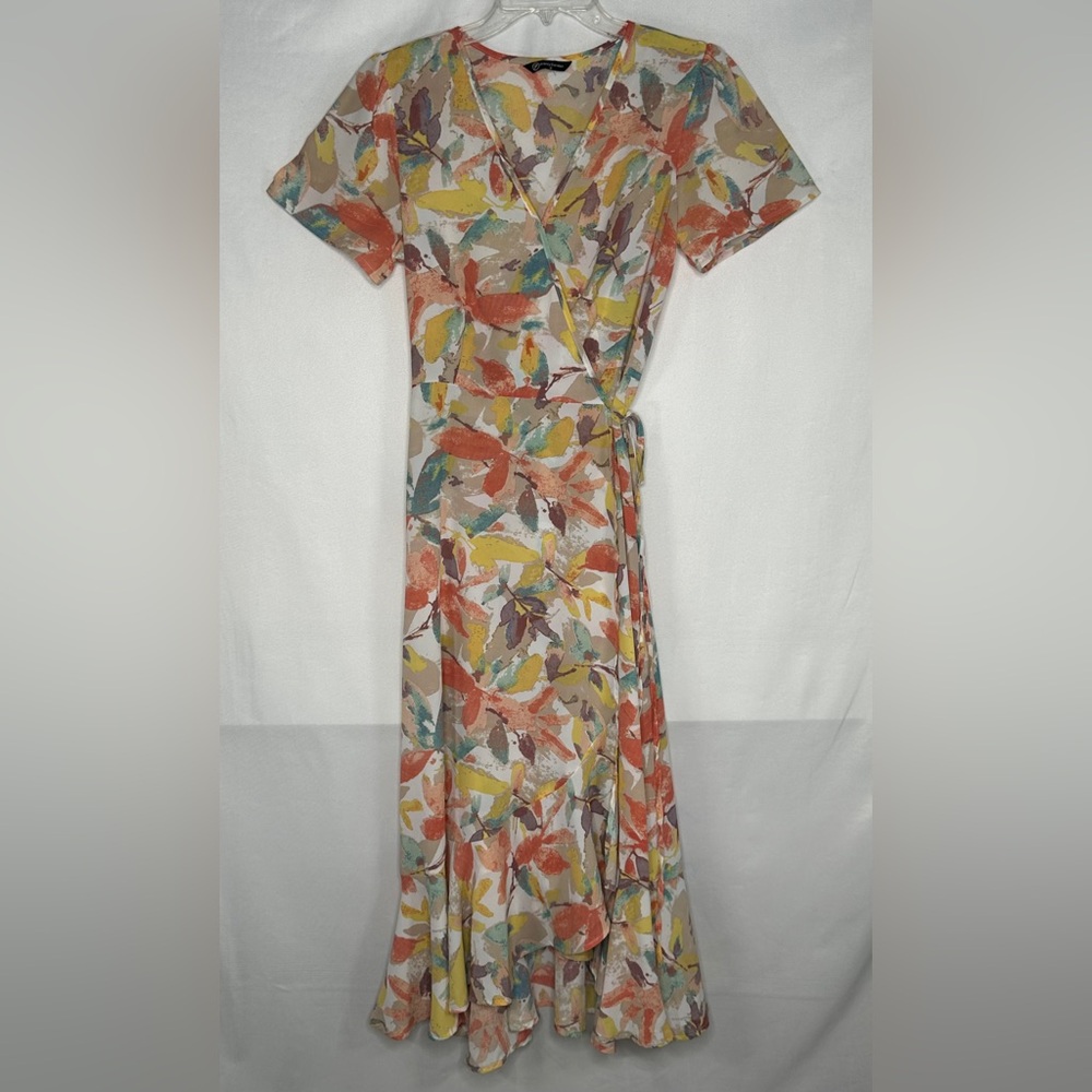 Pretty Garden Summer Wrap Maxi Dress Asymmetrical Ruffle Hem Boho Sz S - Picture 1 of 12